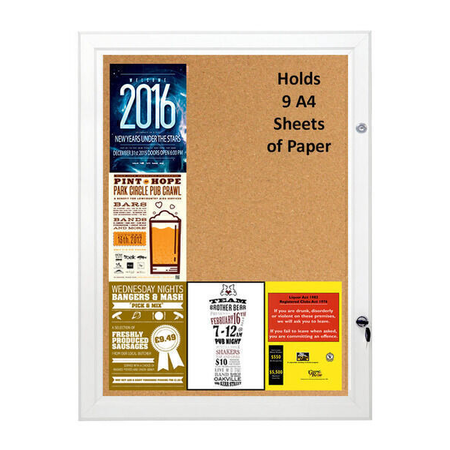  Silver Lockable Cork Notice Board (Holds 9 x A4 Sheets)