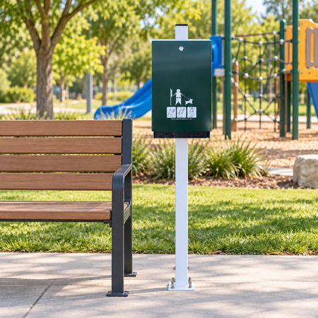 Green Dog Waste Bag Dispenser with Silver 1150mm Pole