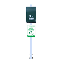Green Dog Waste Bag Dispenser , Silver 1450mm Pole and A4 Printed Sign