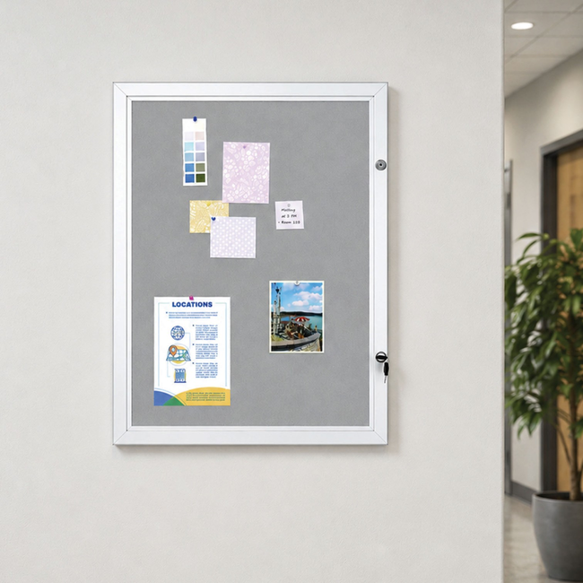  Silver Lockable Felt Notice Board (Holds 9 x A4 Sheets)