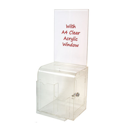 Suggestion/Ballot Box Clear for Wall or Counter with - A4 Sign Holder