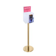 Premium Clear Suggestion Box with A5 Display on Gold Pole and Base with DL Brochure Holder and Pen Holder