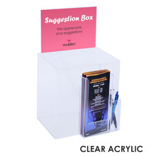 Premium Acrylic Clear Suggestion Box with A5 Display and DL Brochure Holder and Pen Holder