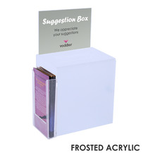 Premium Acrylic Frosted Suggestion Box with A5 Display with DL Brochure Holder on side