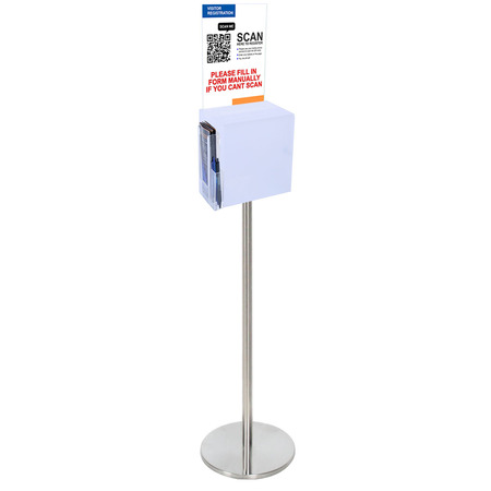 Premium Frosted Suggestion Box with A4 Display on Silver Pole and Base with DL Brochure Holder and Pen Holder on Side