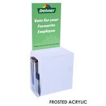 Premium Acrylic Frosted Suggestion Box with A4 Display and DL Brochure Holder and Pen Holder on side