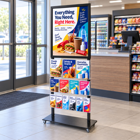 Tall Info Stand -  A1 Snap Frame with 3 A4 + 4 A5 + 6 DL Brochure Holders