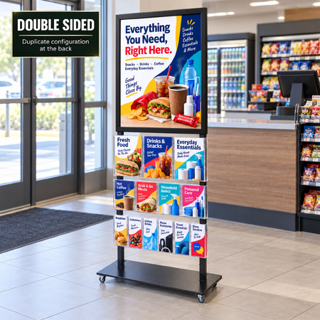 Tall Info Stand -  A1 Snap Frame with 3 A4 +  4 A5 + 6 DL Brochure Holders Double Sided 