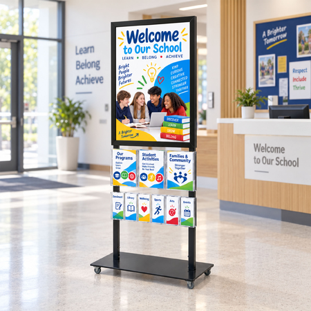 Tall Info Stand -  A1 Snap Frame with 3 A4 + 6 DL Brochure Holders 
