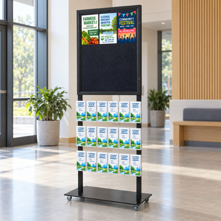 Tall Info Stand - 1 Felt Board with  18 DL Brochure Holders