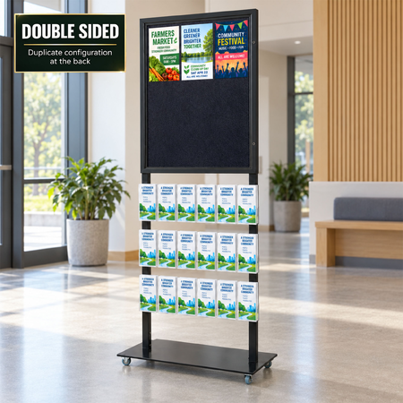 Tall Info Stand - 1 Felt Board with  18 DL Brochure Holders - DOUBLE SIDED
