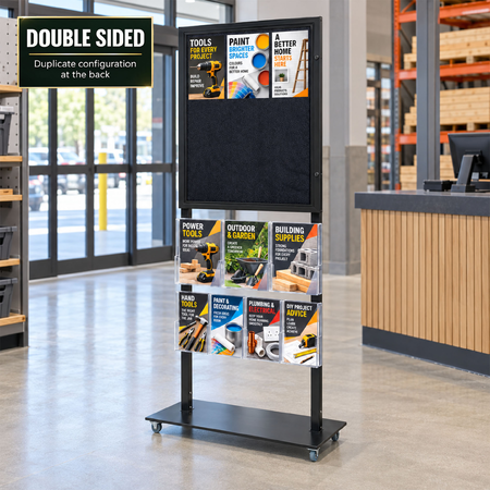 Tall Info Stand - 1 Felt Board with  3 A4 + 4 A5 Brochure Holders - DOUBLE SIDED