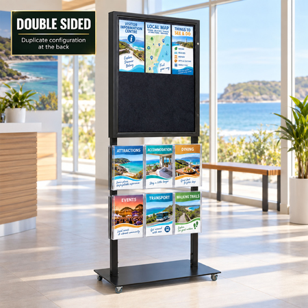 Tall Info Stand - 1 Felt Board with  6 A4 Brochure Holders - DOUBLE SIDED
