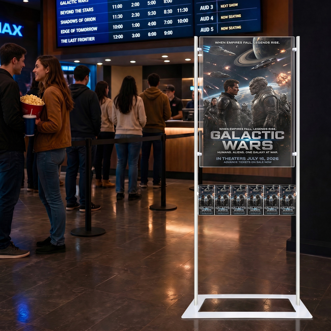 Premium Acrylic 1800mm Lobby Stand Holds A1 Poster Double Sided with 6 DL Brochure Holders on one side