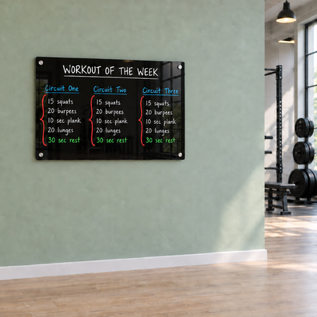 Black Magnetic Glass Board 1200 x 900 mm with Fixings