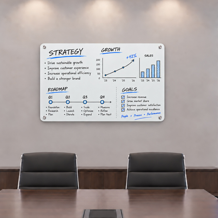 White Magnetic Glass Board 600 x 400mm with Fixings