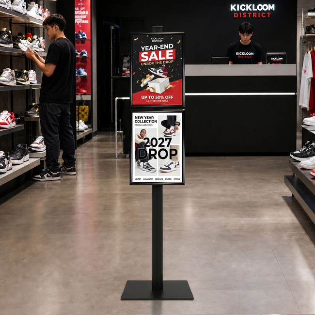Black Retail Stand with 2 x A3 Snap Frames