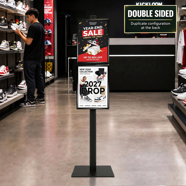 Black Retail Stand with 2 x A3 Snap Frames Double Sided