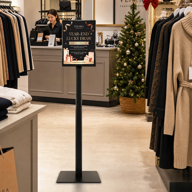 Black Retail Stand with A3 Snap Frame