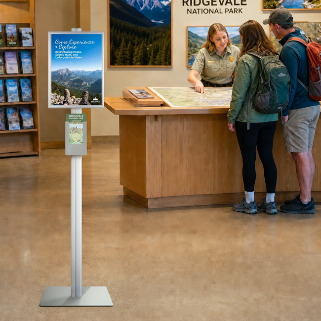 Retail Stand with A3 Snap Frame and DL Brochure Holder