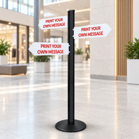 Direction Sign - 3 Arrows 1800mm Black Pole and Base 