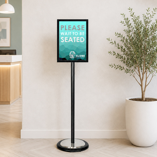 Black Ezi Pole A3 Double Sided Steel Sign with Wheel Base 