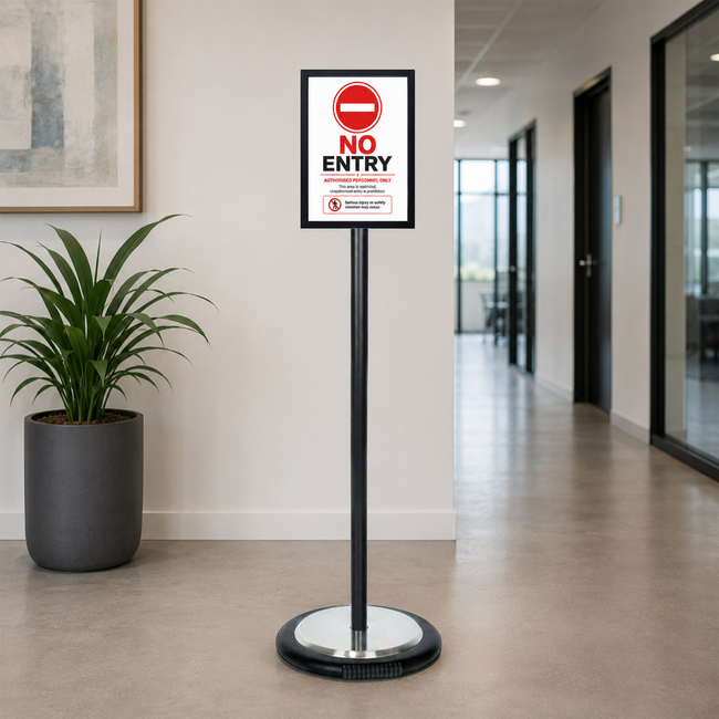 Black Ezi Pole A4 Double Sided Steel Sign with Wheel Base 