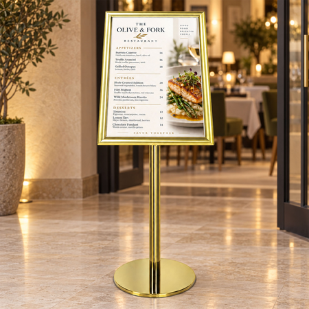 Gold Ezi Pole with 1 A2 Portrait Square Cornered Snap Frames