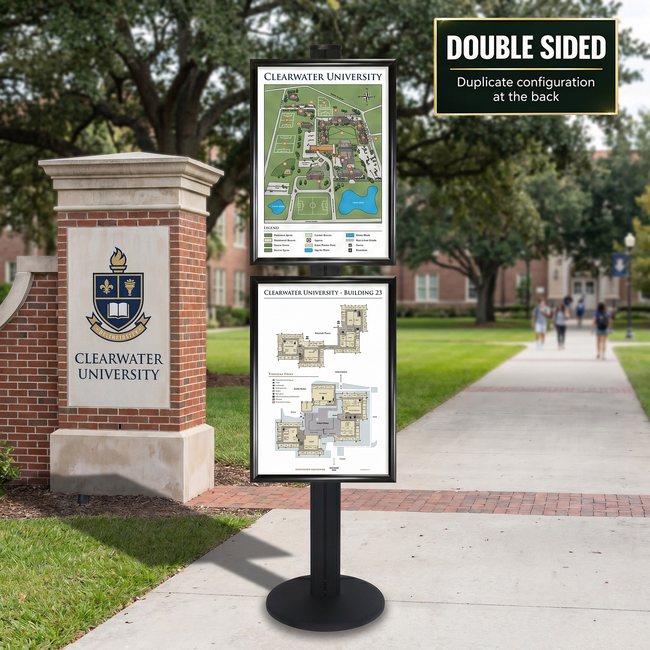 2 x A2 Poster Holder on Black Combo Pole 1800mm High - Double Sided