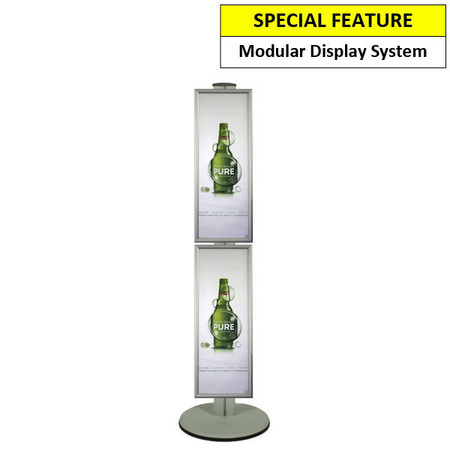 2 x Half A1 Poster Holders on Silver Combo Pole 1800mm High - Single Sided