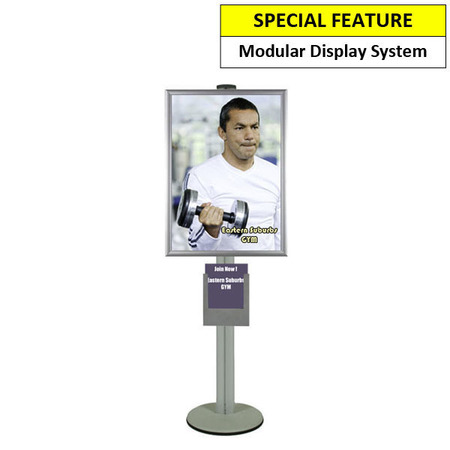 700 x 1000mm Poster Holder + A4 Steel Brochure Holder on Silver Combo Pole 1800mm High - Single Sided 