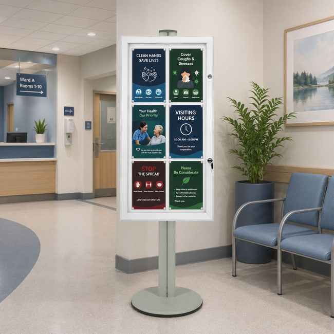 Magnetic Notice Board - Holds 6 x A4 Silver Combo Pole 1800mm High - Single Sided 