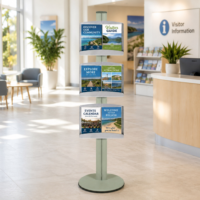  3 Brochure Trays on 1.8m Silver Combo Pole