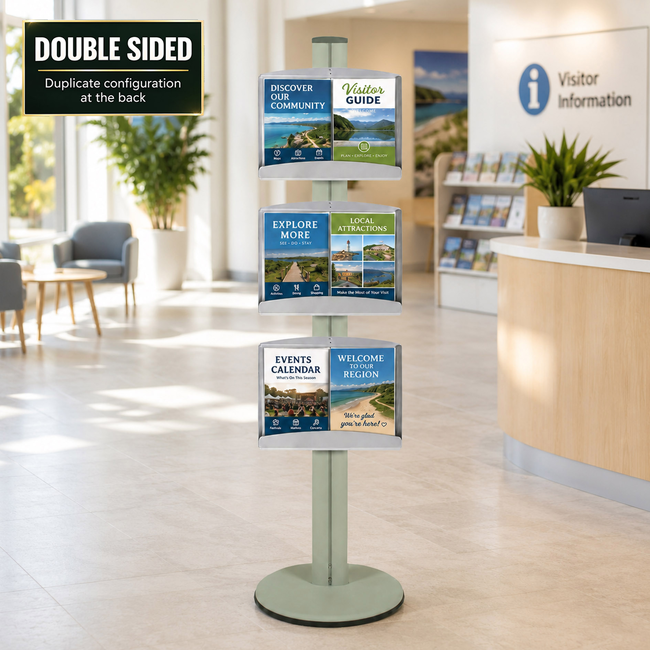3 Brochure Trays on 1.8m Silver Combo Pole Double Sided 
