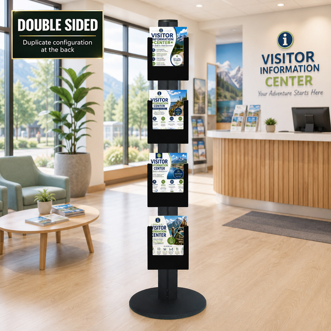 4 x A4 Black Brochure Holders on 1.8m Black Combo Pole Double Sided 