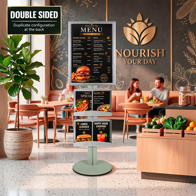 A1 Snap Frame and 2 Brochure Trays Double Sided on 1.8m Silver Combo Pole