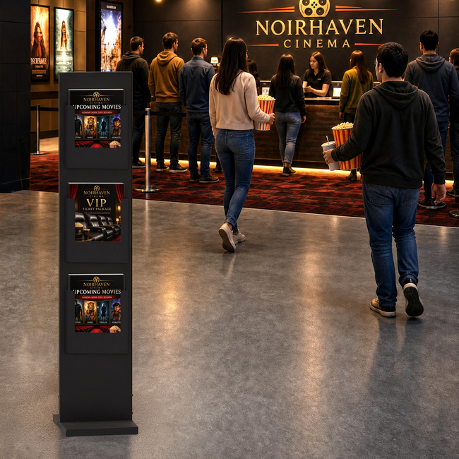 Totem Sign 1380mm Black - 3 A4 Metal Brochure Holder