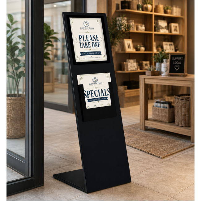 Mod Info Dislay Black - A4 Sign and Steel Brochure Holder