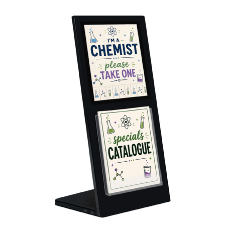 Black Table Information Stand - A4 Sign + A4 Brochure Holder