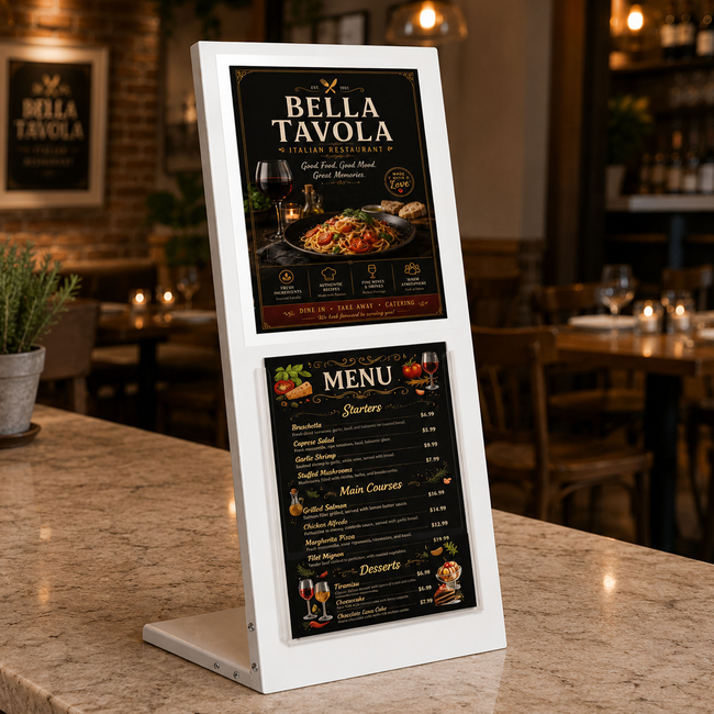 White Table Information Stand - A4 Sign + A4 Brochure Holder