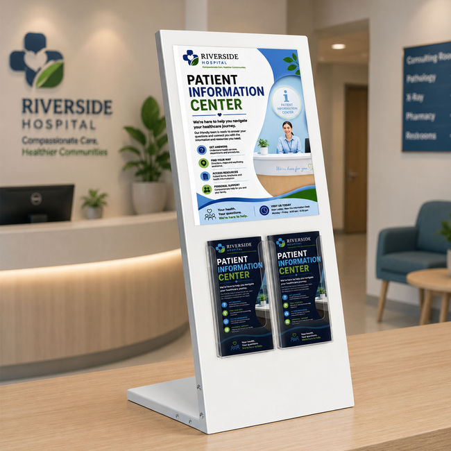 White Table Information Stand - A4 Sign + 2DL Brochure Holder