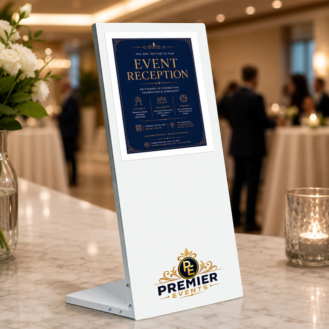 White Table Information Stand - A4 Sign +  Printed Logo