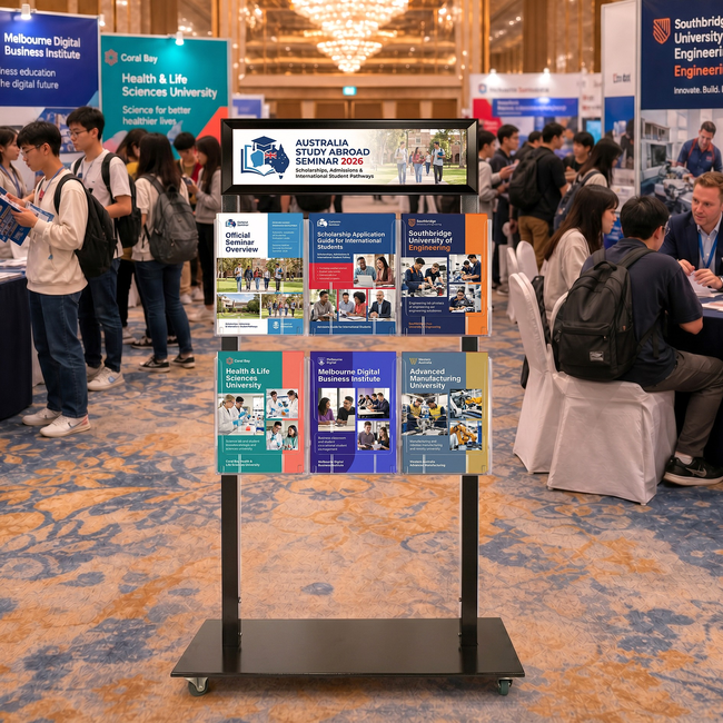 Black Mall Stand - Snap Header with 6 A4 Brochure Holders