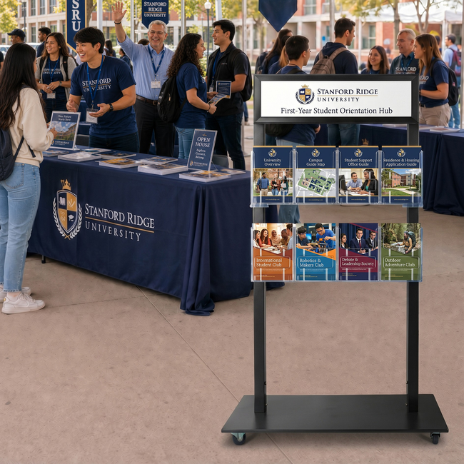 Black Mall Stand - Snap Header with 8 A5  Brochure Holders