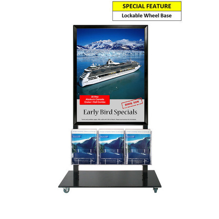 Black Mall Stand - A1 Snap Frame and 3 A4 Brochure Holders Double Sided