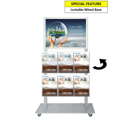 Silver Mall  Stand - A2 Snap Frame and 6 A4 Brochure Holders Double Sided 