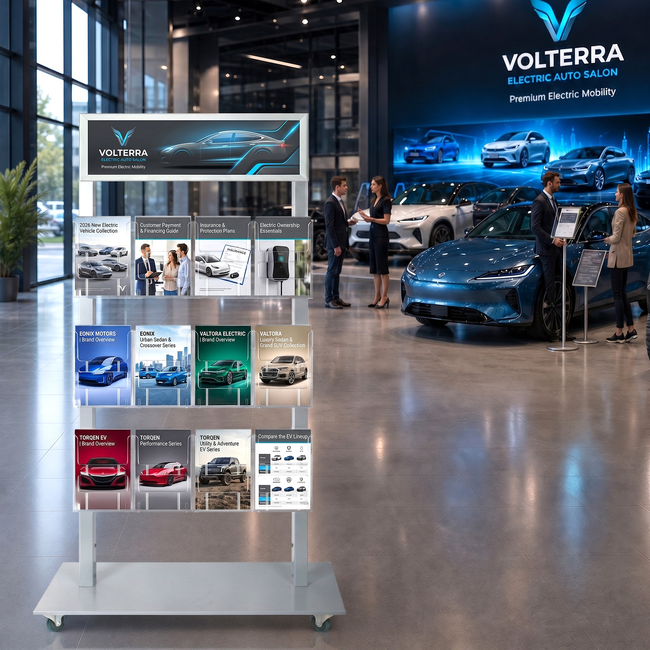 Silver Mall  Stand - Snap Header with 12 A5 Brochure Holders 