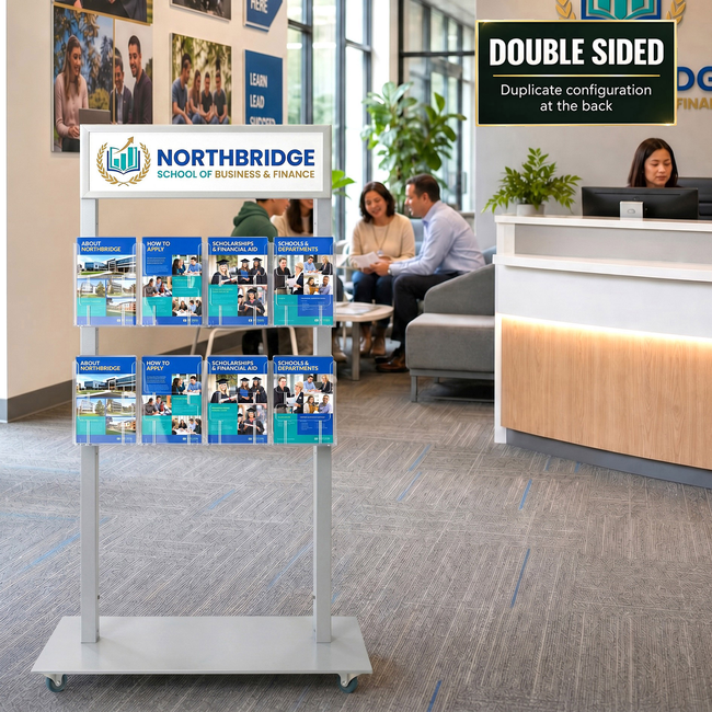 Silver Mall  Stand - Snap Header with 8 A5 Brochure Holders Double Sided 