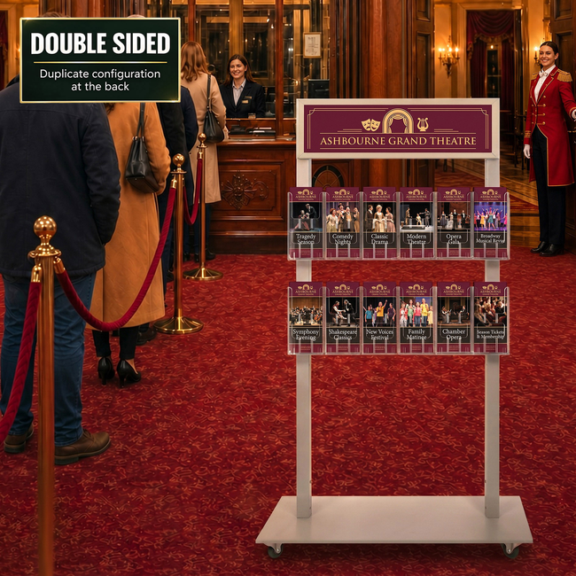 Silver Mall  Stand - Snap Header with 12 DL Brochure Holders Double Sided