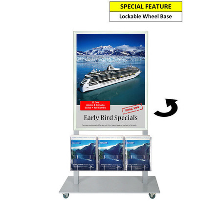 Silver Mall Stand - A1 Snap Frame with 3 A4 Brochure Holders Double Sided 